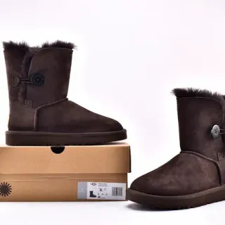 UGG Classic Mini Brown Suede Shearling-Lined Snow Boots