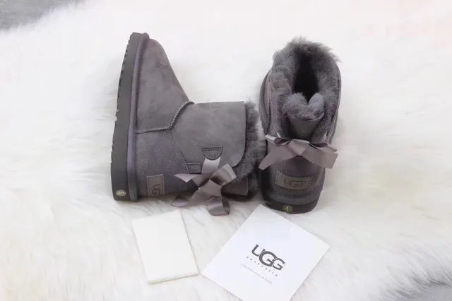 UGG Classic Mini Charcoal Gray Shearling-Lined Snow Boots 2