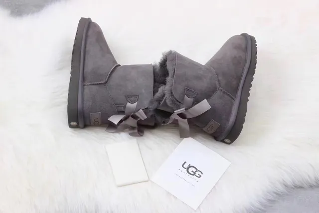 UGG Classic Mini Charcoal Gray Shearling-Lined Snow Boots 4