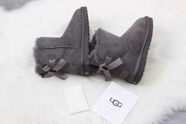 UGG Classic Mini Charcoal Gray Shearling-Lined Snow Boots 5