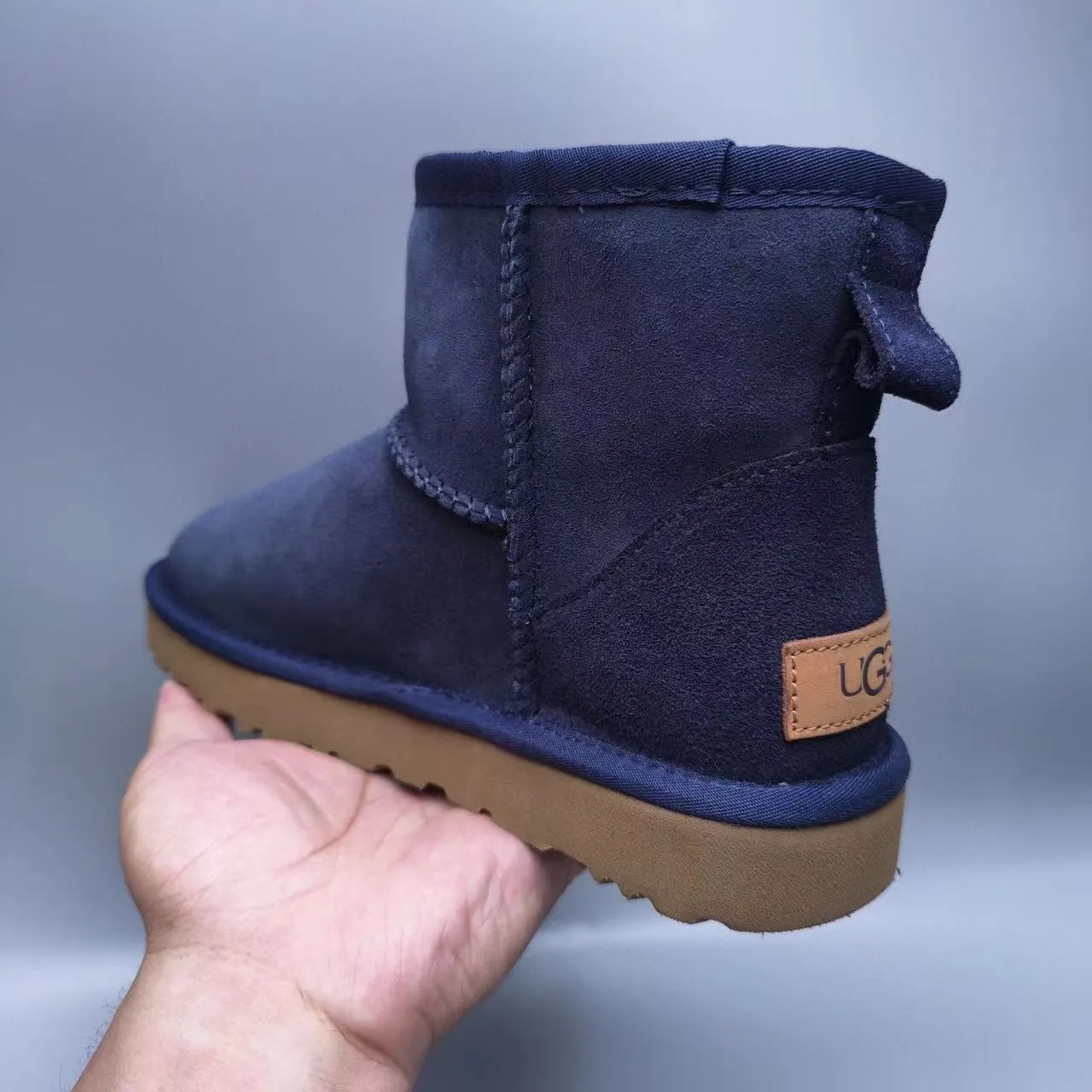 UGG Navy Brown Suede Upper Shearling-Lined Cuff Snow Boots 3