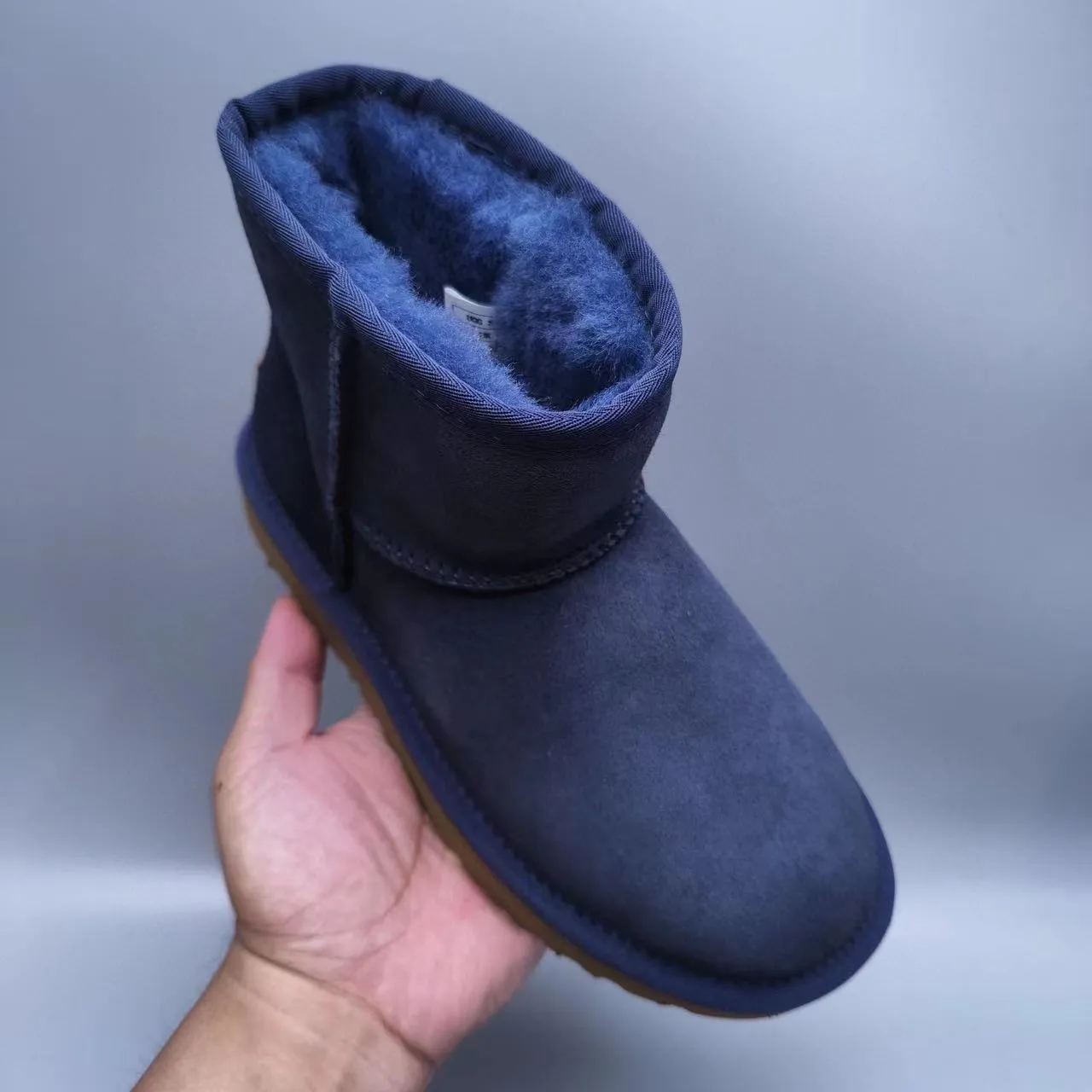 UGG Navy Brown Suede Upper Shearling-Lined Cuff Snow Boots 4