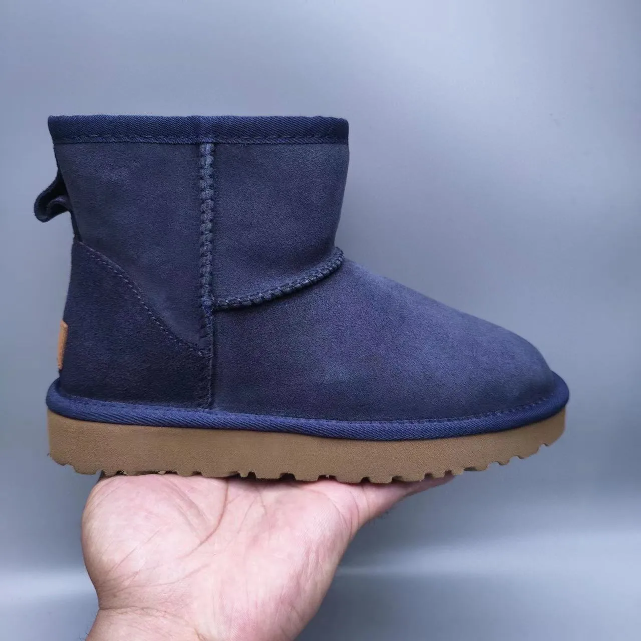 UGG Navy Brown Suede Upper Shearling-Lined Cuff Snow Boots 5