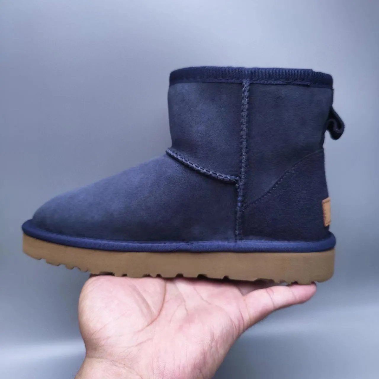 UGG Navy Brown Suede Upper Shearling-Lined Cuff Snow Boots 6
