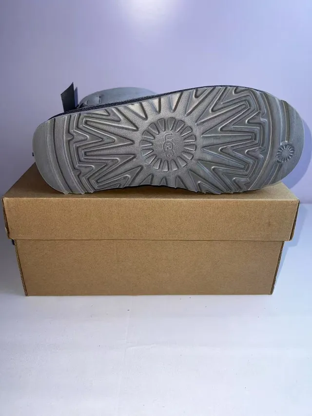 UGG Silver Gray Metallic Suede-Like Upper Shearling-Lined Cuff Snow Boots 2