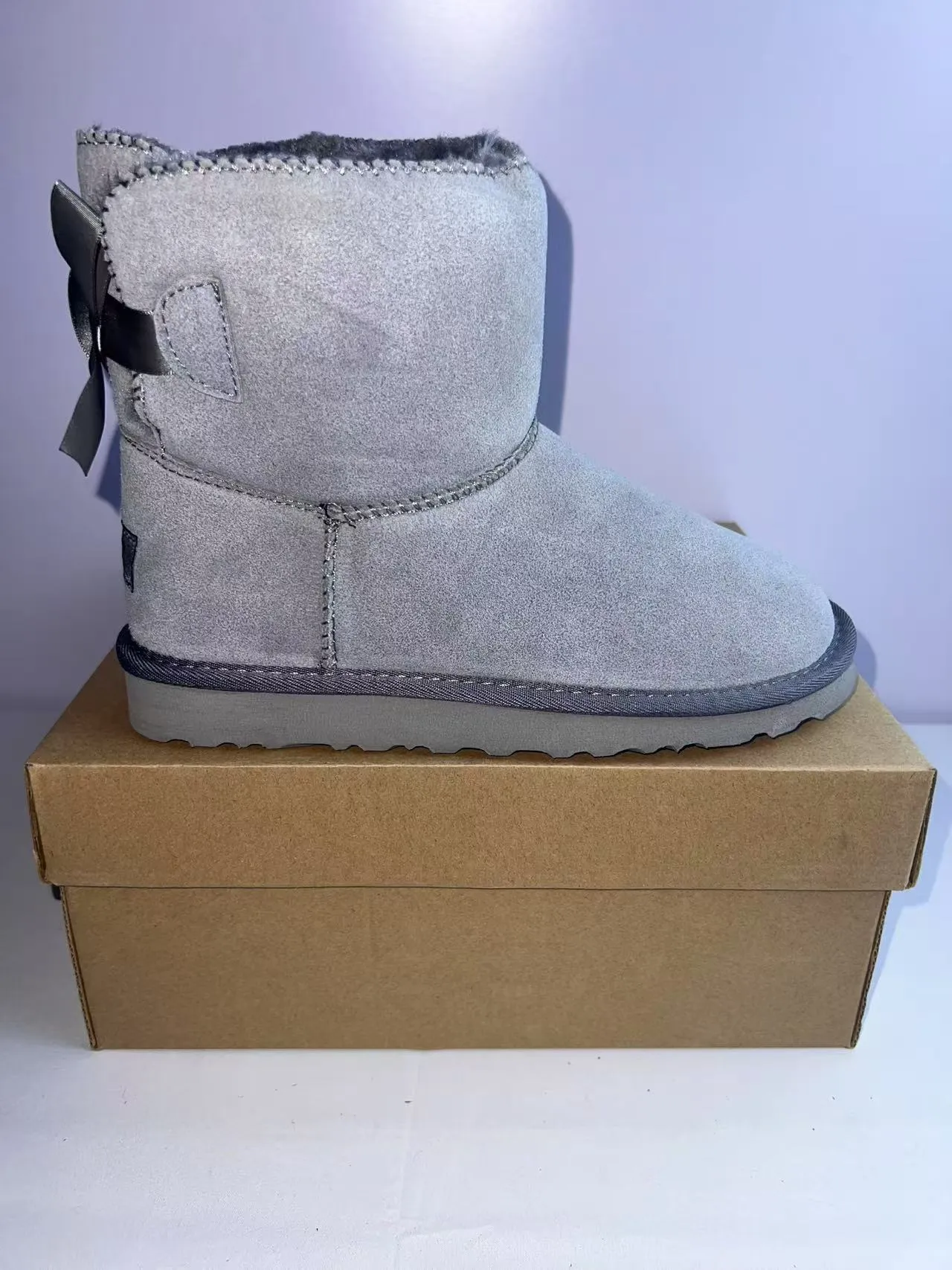 UGG Silver Gray Metallic Suede-Like Upper Shearling-Lined Cuff Snow Boots 3