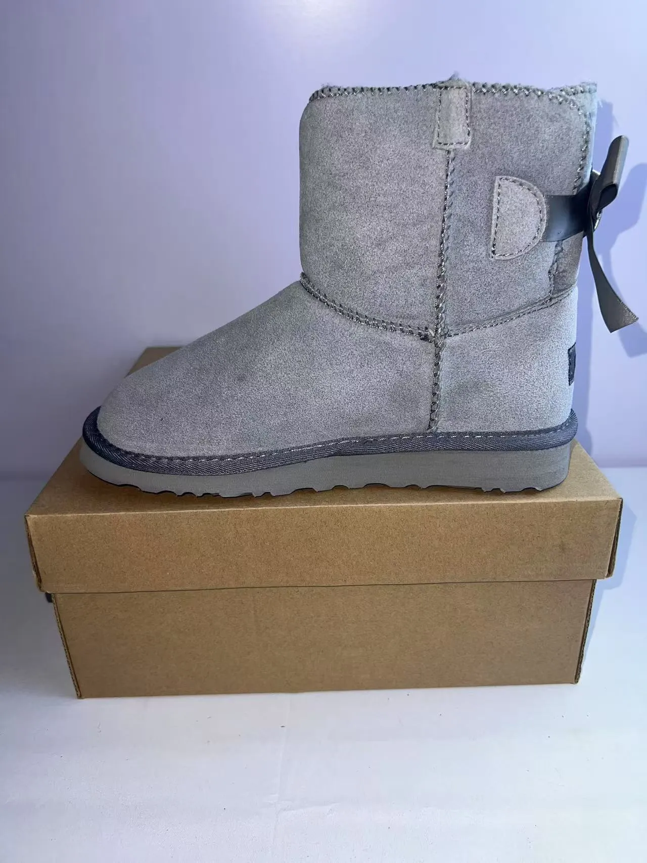 UGG Silver Gray Metallic Suede-Like Upper Shearling-Lined Cuff Snow Boots 4