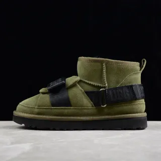 UGG Snow Boot Army Green Black Olive Suede Dual Webbing Straps Snow Boots