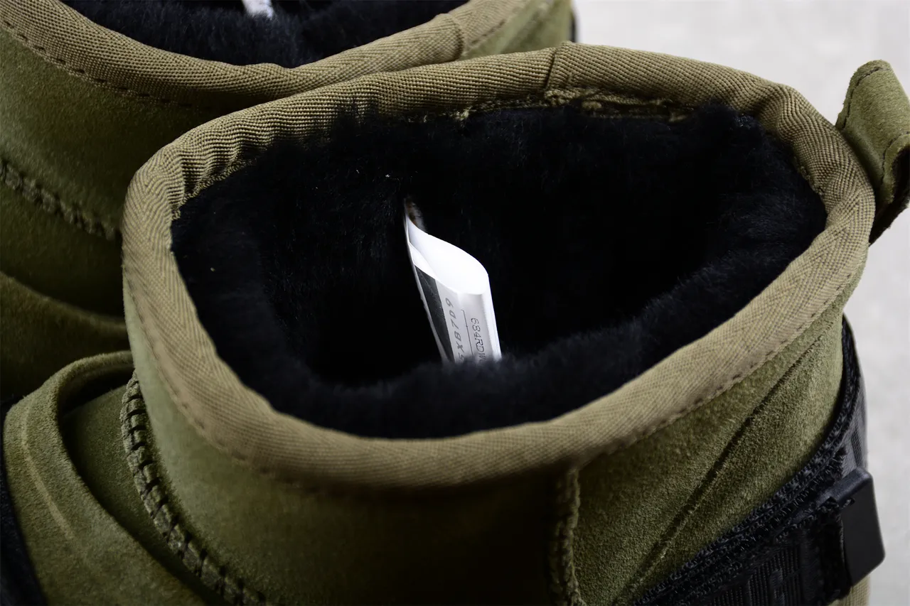 UGG Snow Boot Army Green Black Olive Suede Dual Webbing Straps Snow Boots 14