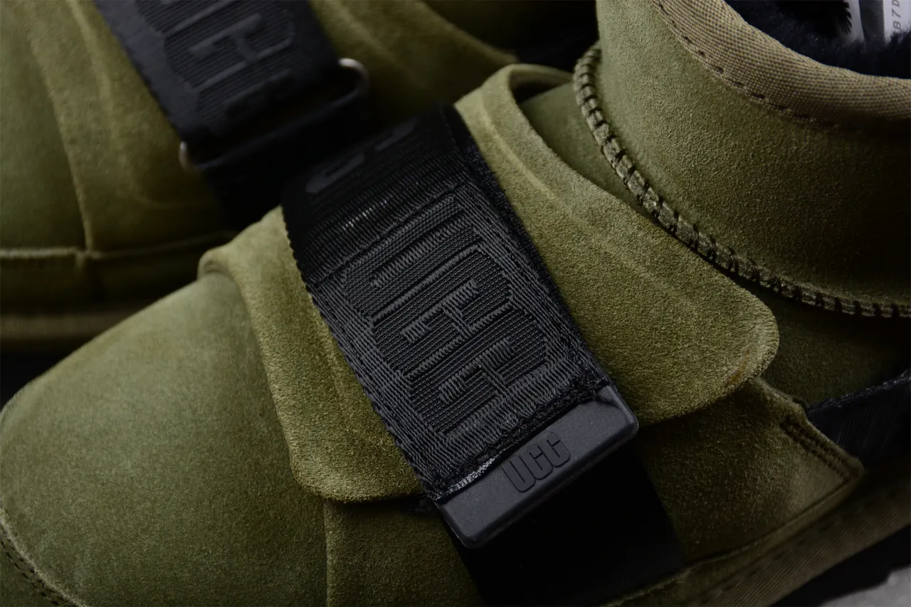UGG Snow Boot Army Green Black Olive Suede Dual Webbing Straps Snow Boots 5