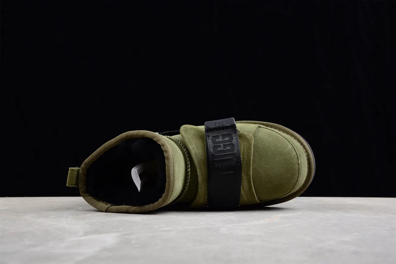 UGG Snow Boot Army Green Black Olive Suede Dual Webbing Straps Snow Boots 10