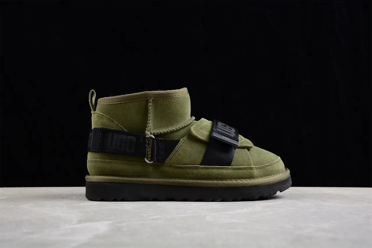 UGG Snow Boot Army Green Black Olive Suede Dual Webbing Straps Snow Boots 12