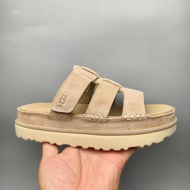 UGG Tasman Beige Suede Double-Strap Platform Casual Sandals 2
