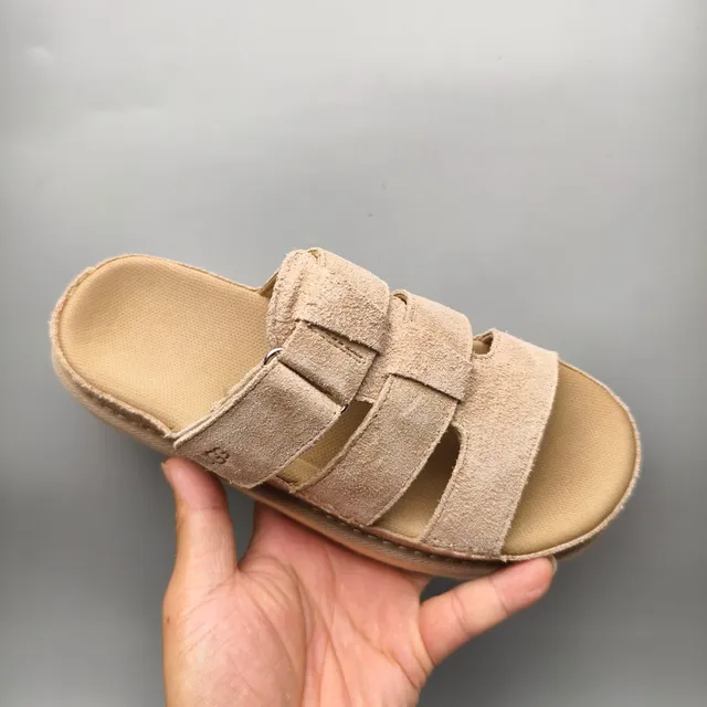 UGG Tasman Beige Suede Double-Strap Platform Casual Sandals 3