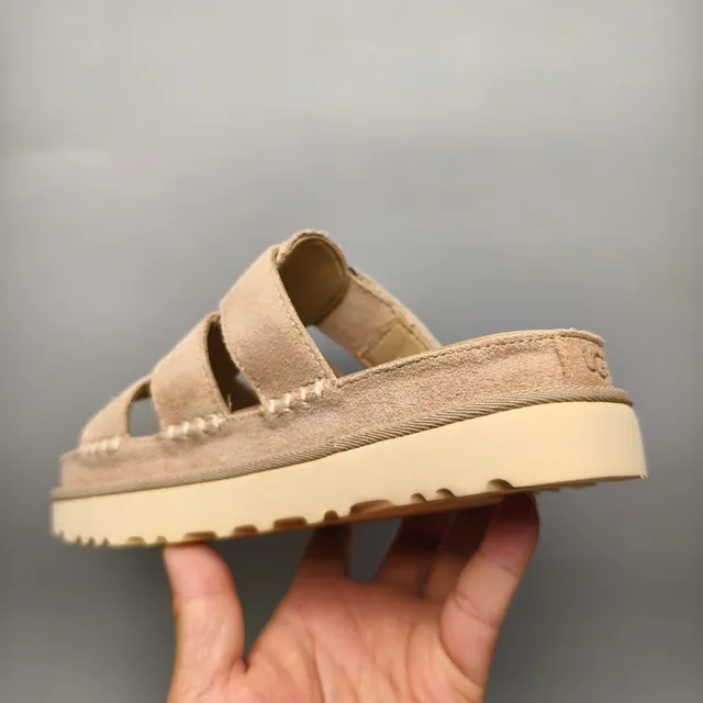 UGG Tasman Beige Suede Double-Strap Platform Casual Sandals 4