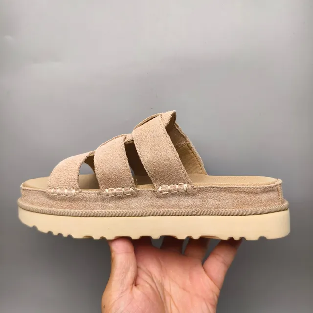 UGG Tasman Beige Suede Double-Strap Platform Casual Sandals 7
