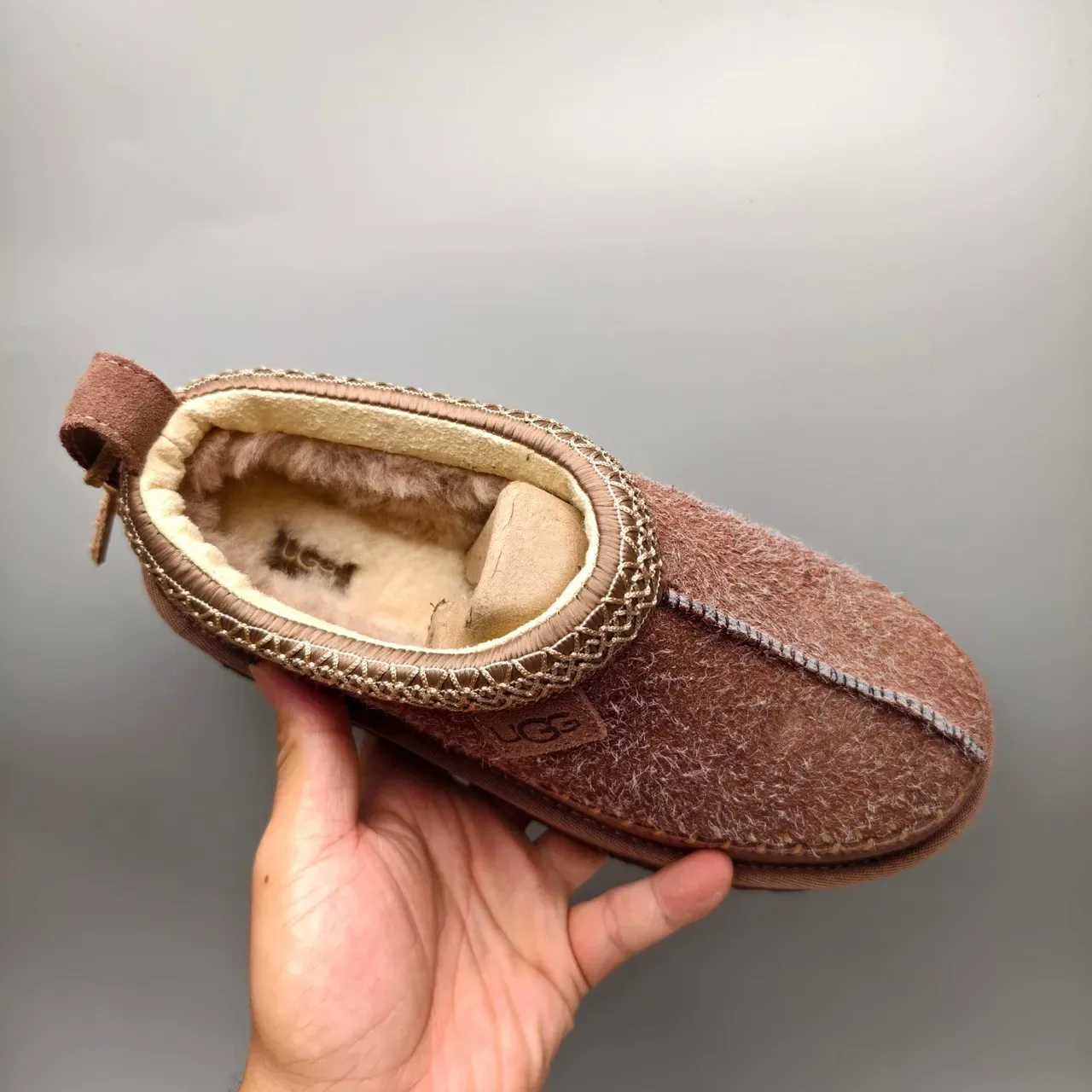 UGG Tasman Brown Beige Moccasin-Stitched Shearling-Lined Casual Shoes 3