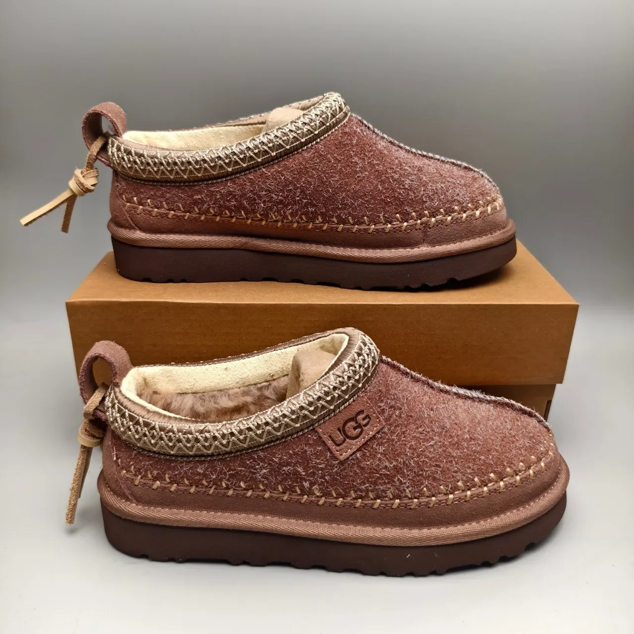 UGG Tasman Brown Beige Moccasin-Stitched Shearling-Lined Casual Shoes 5