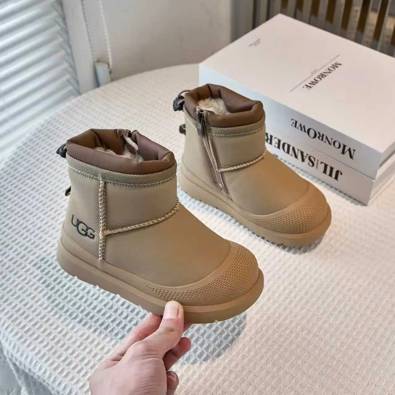 UGG Tasman Brown Orange Insulated Ankle Boot Side-Zip Closure Snow Boots 3