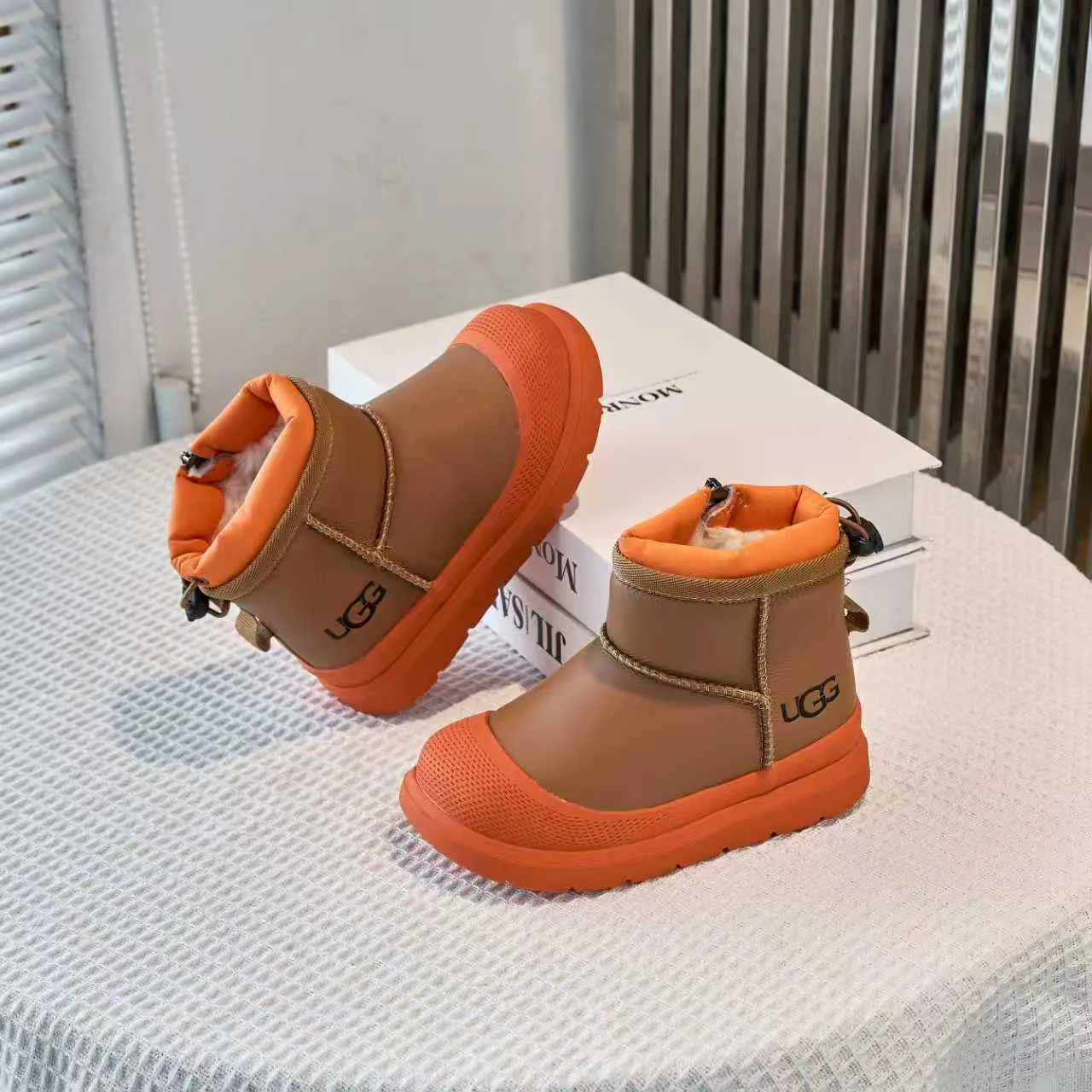UGG Tasman Brown Orange Insulated Ankle Boot Side-Zip Closure Snow Boots 19