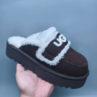 UGG Tasman أحذية كاجوال بني أبيض منصة مبطن بشرلينج