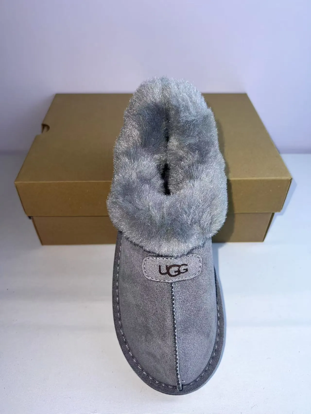UGG Tasman Cinza Bege Couro de Camurça Superior Forro de Carneiro Gola Sapatos Casuais 3