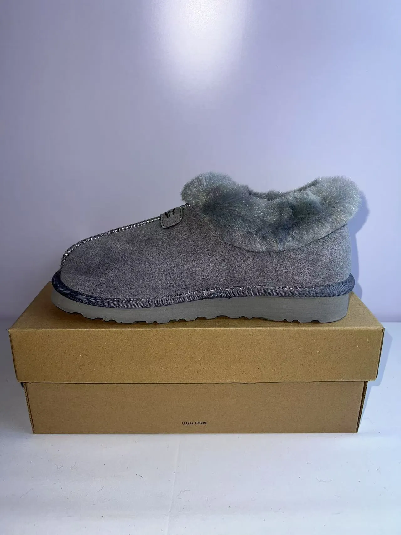 UGG Tasman Cinza Bege Couro de Camurça Superior Forro de Carneiro Gola Sapatos Casuais 4