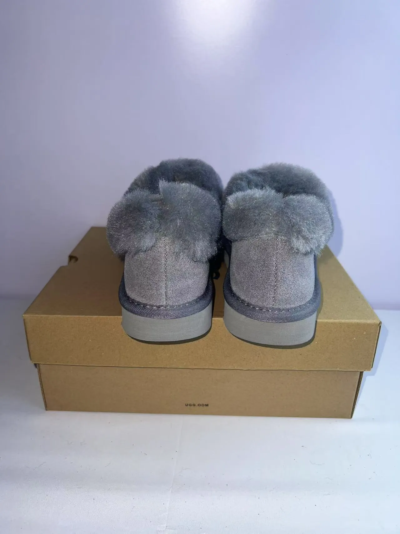 UGG Tasman Cinza Bege Couro de Camurça Superior Forro de Carneiro Gola Sapatos Casuais 5