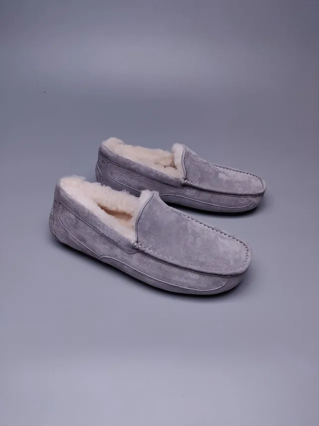 UGG Tasman Gray Suede Shearling-Lined Loafer 6