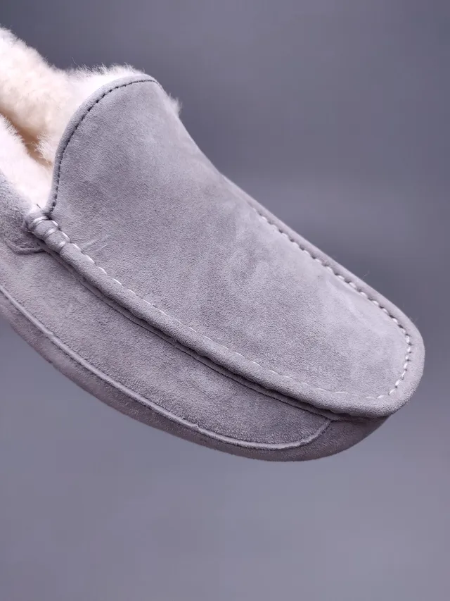 UGG Tasman Gray Suede Shearling-Lined Loafer 7