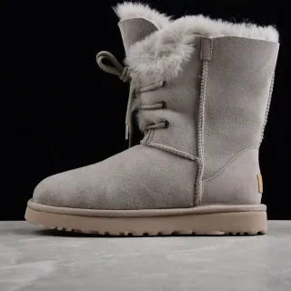 UGG Tasman Light Gray Suede Shearling-Lined Lace-Up Snow Boots
