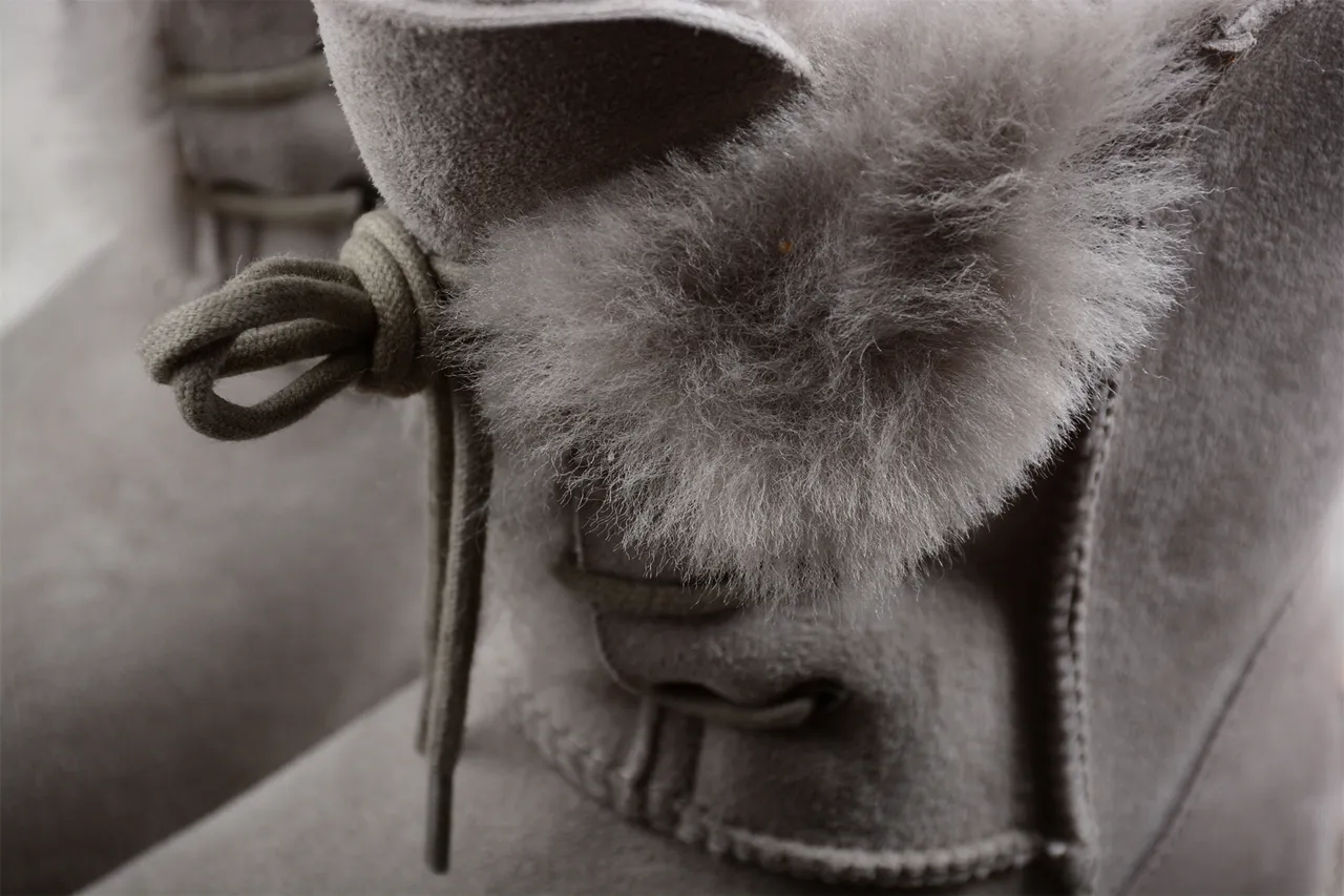 UGG Tasman Light Gray Suede Shearling-Lined Lace-Up Snow Boots 2