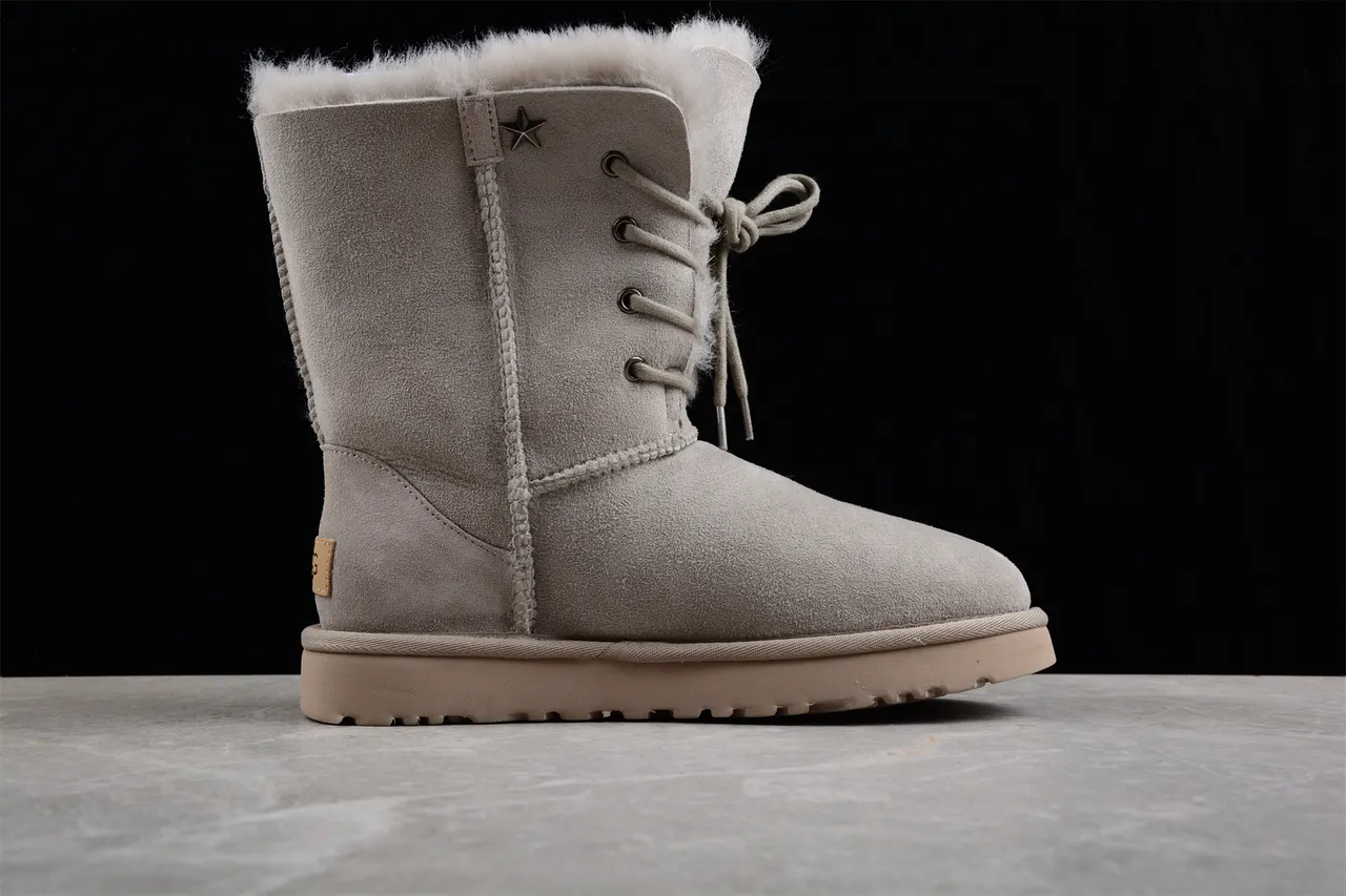 UGG Tasman Light Gray Suede Shearling-Lined Lace-Up Snow Boots 5