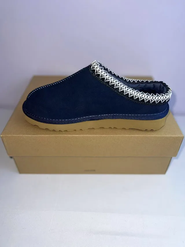 UGG Tasman Navy Beige Suede Upper Braided White-and-Black Trim Slippers 2