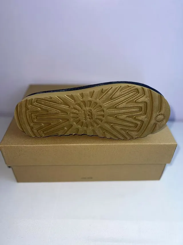 UGG Tasman Navy Beige Suede Upper Braided White-and-Black Trim Slippers 3