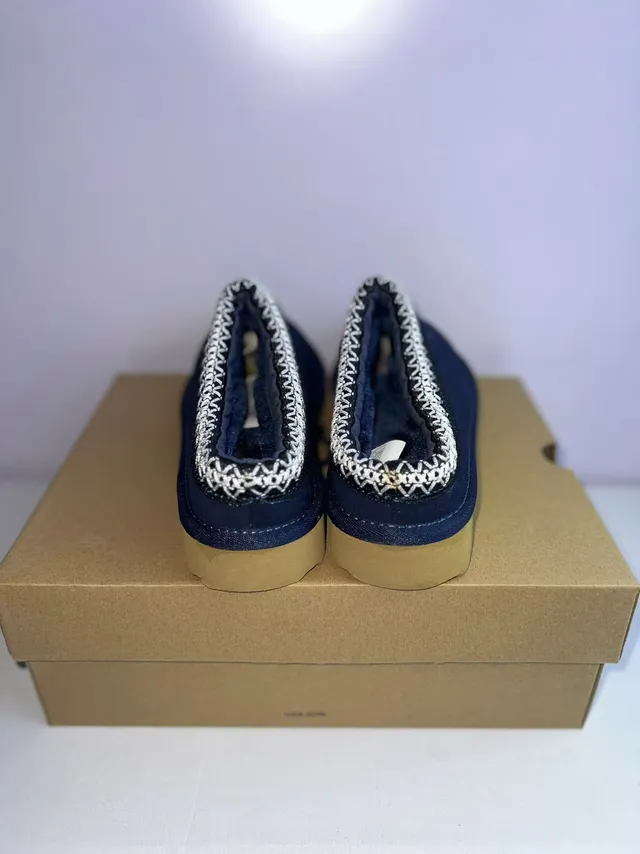 UGG Tasman Navy Beige Suede Upper Braided White-and-Black Trim Slippers 5