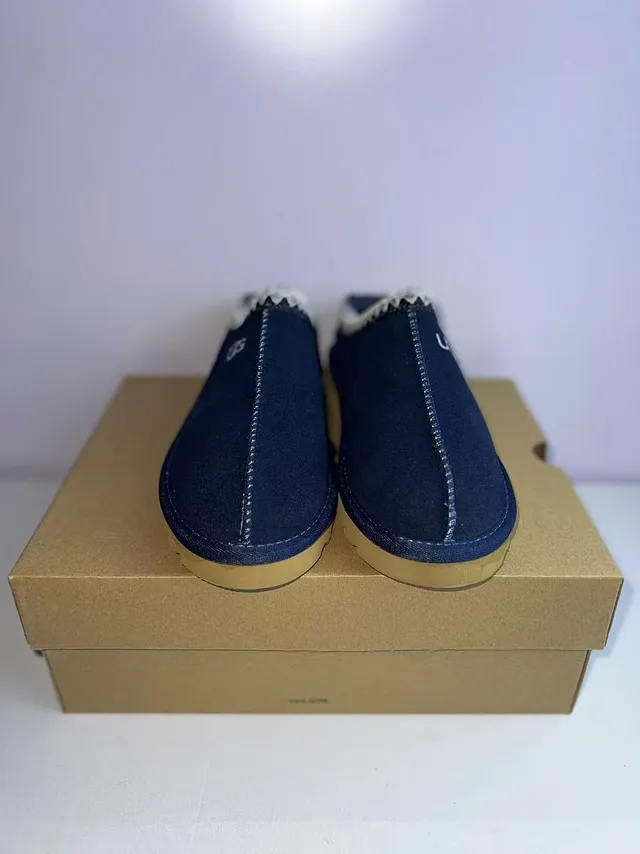 UGG Tasman Navy Beige Suede Upper Braided White-and-Black Trim Slippers 6