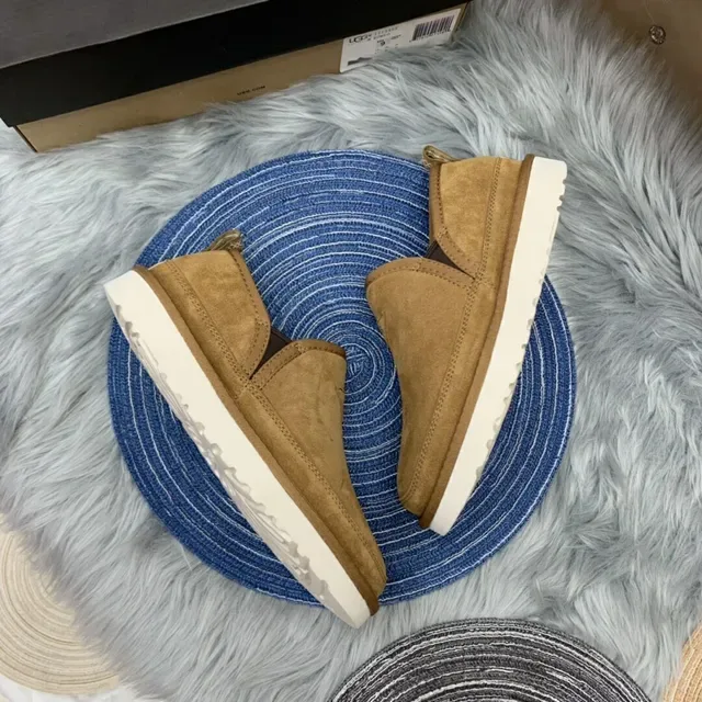 UGG Tasman Tan Suede Shearling-Lined Slip-On Loafers 19