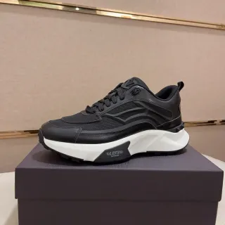 Valentino Black White Sole Mesh And Leather Upper Chunky Sneakers
