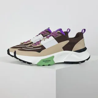 Valentino Marrón Beige Construcción de Múltiples Paneles Suela Esculpida Zapatillas Gruesas