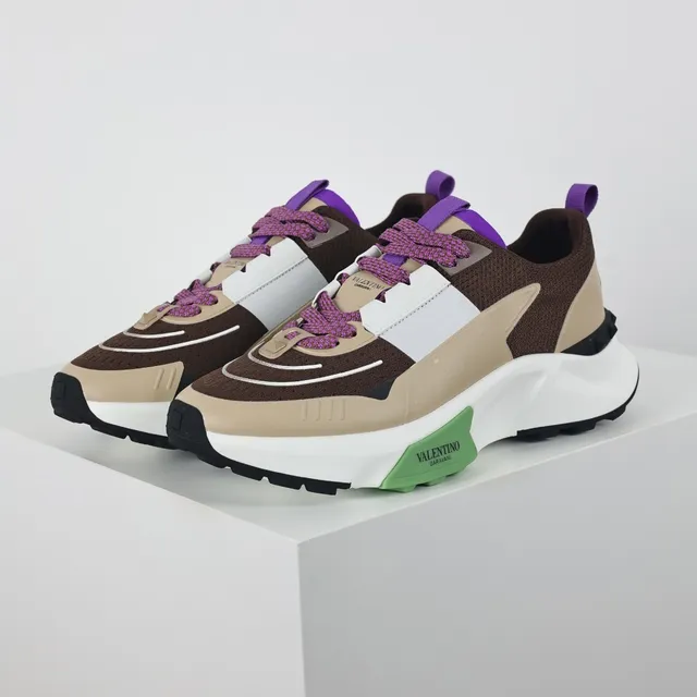 Valentino Marrom Bege Construção Multi-Panel Solado Esculpido Tênis Chunky 2