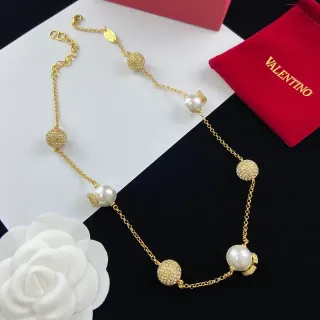 Valentino Gold-Tone Pearl and Pavé Sphere Necklace
