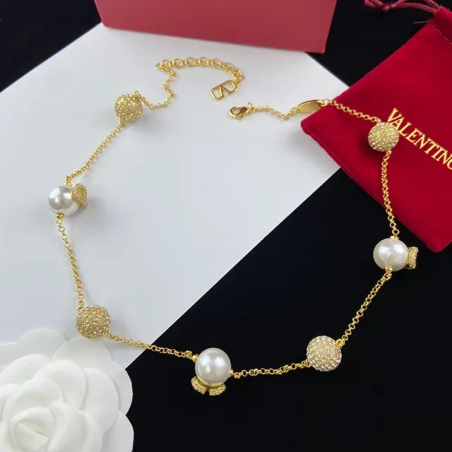 Valentino Collier Perles Doré et Sphères Pavé 6