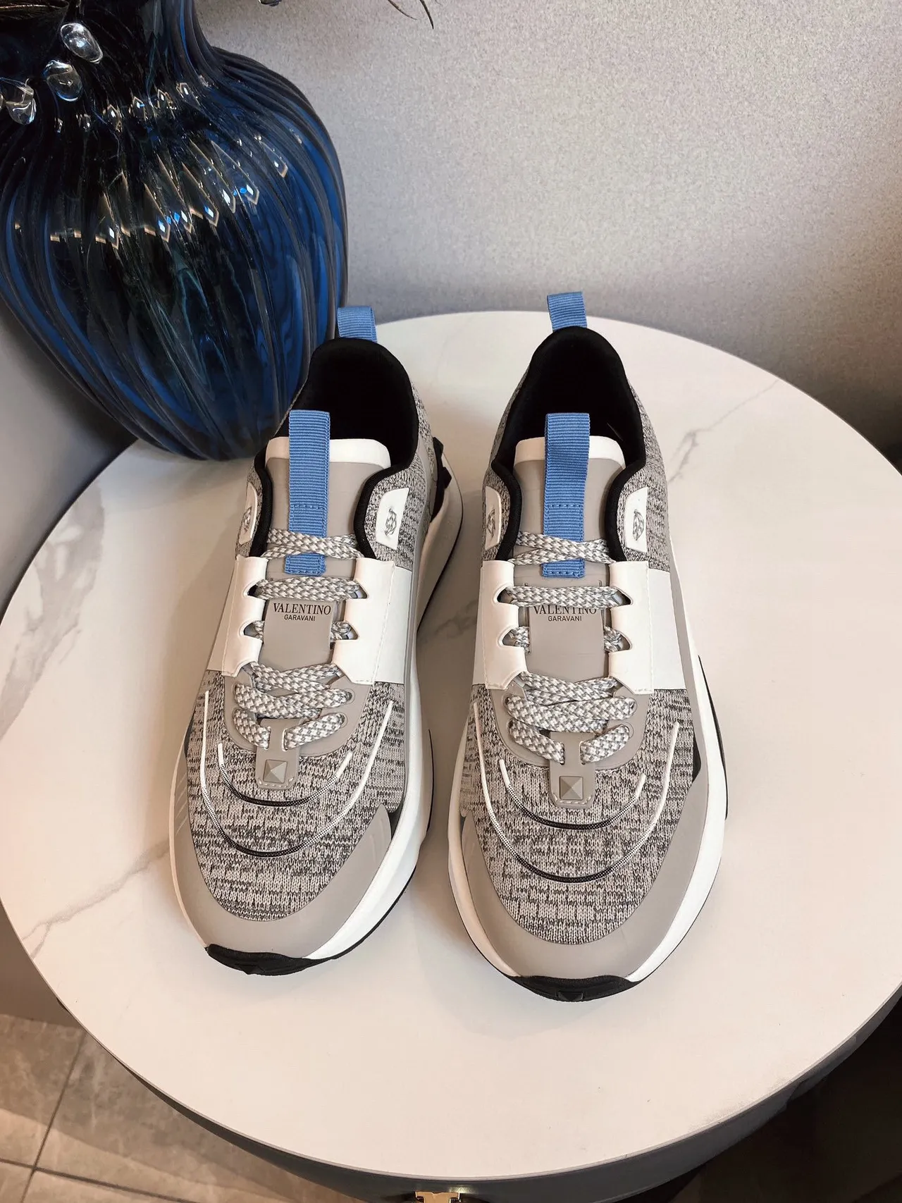 Valentino Gray White Knit Upper Sculpted Midsole Chunky Sneakers 3