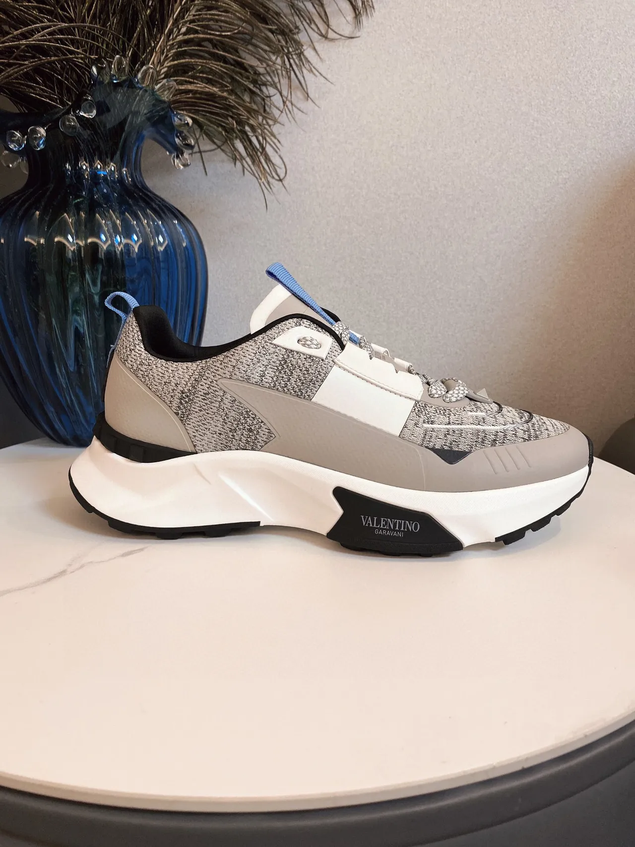 Valentino Gray White Knit Upper Sculpted Midsole Chunky Sneakers 4