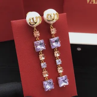 Valentino Purple Gold Pearl Stud VLogo Monogram Earrings