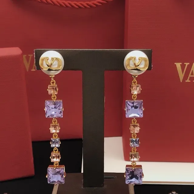 Valentino Boucles d'Oreilles Stud Perle Violet Or VLogo Monogram 2