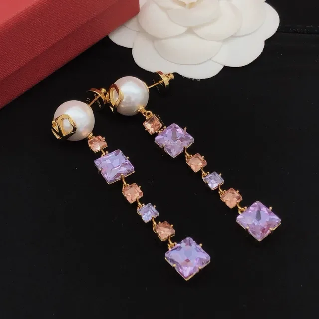 Valentino Boucles d'Oreilles Stud Perle Violet Or VLogo Monogram 3