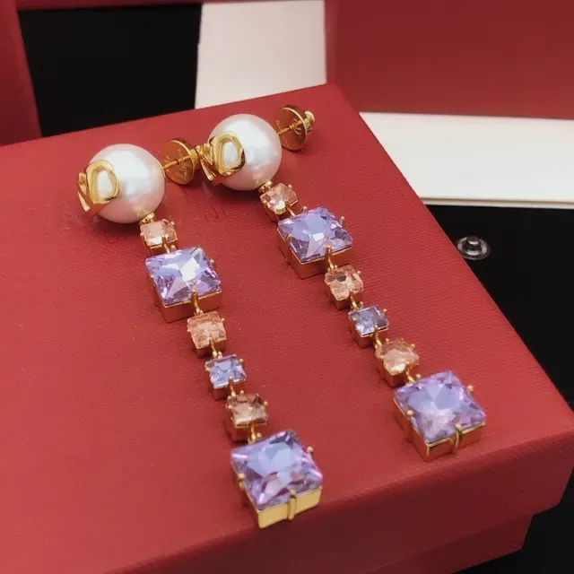 Valentino Boucles d'Oreilles Stud Perle Violet Or VLogo Monogram 5