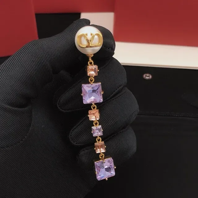 Valentino Boucles d'Oreilles Stud Perle Violet Or VLogo Monogram 6